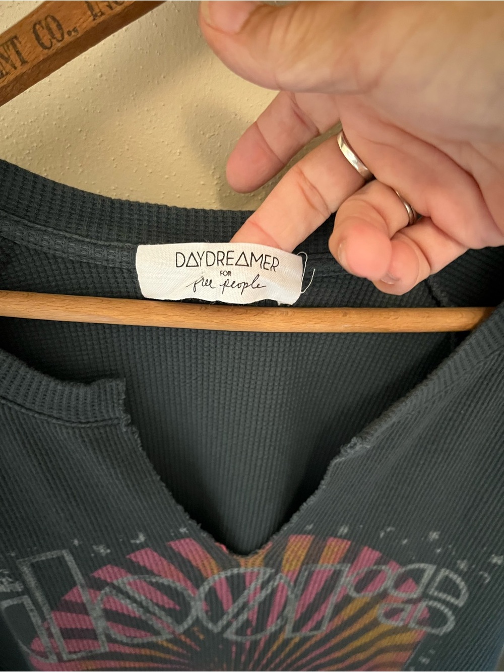 Daydreamer x Free People the Doors Waffle Charcoal Graphic Notch-Neck Top - Picture 3 of 5